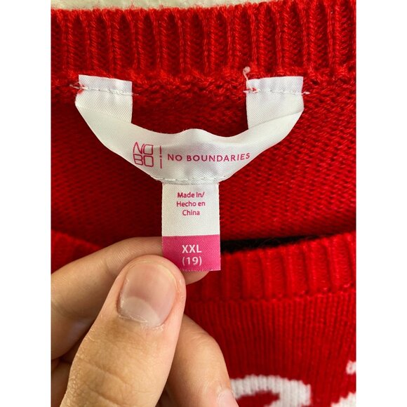 No Boundaries XXL Red Christmas Sweater Santa Favorite Reindeer Sequin Snowflake - Picture 3 of 7